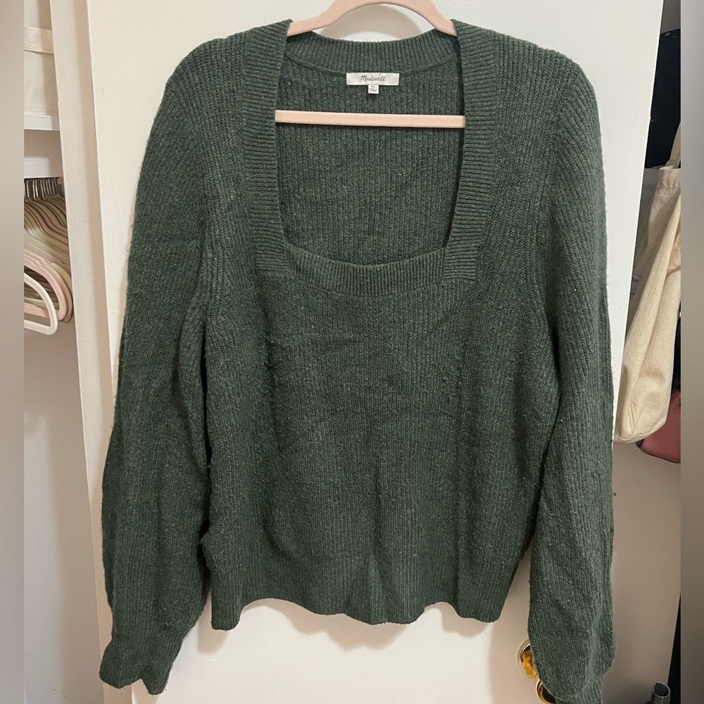 Dark green square neck Madewell sweater in size XL.